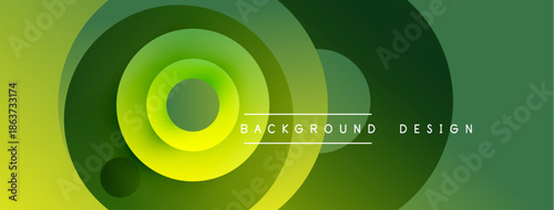 Abstract green layers create circular design. Gradient shades offer depth, modern aesthetic. Minimal text highlights background concept.