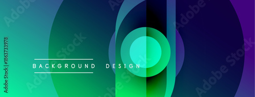 Abstract gradient layers create dynamic visual effect. Circles overlap, forming modern background design. Colors transition smoothly.