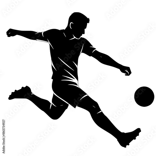 Vector silhouette of a soccer player leaning forward into a powerful kick
