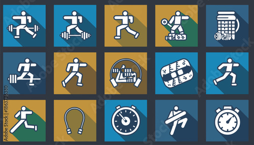 Running and Training Icons - Dynamic Colorful Vector Illustration