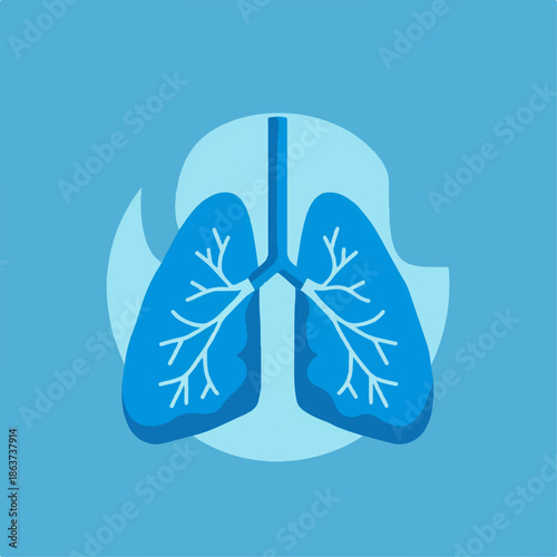 Detailed vector illustration of human lungs with bronchi and alveoli, set against a blue background. Suitable for medical and educational purposes.
