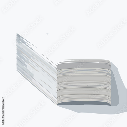 Close-up of a roll of paper or fabric unspooling with shadows on a white background in soft natural lighting highlighting its texture and simple form