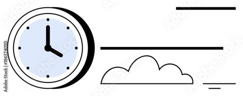 Time management concept. Clock symbol with cloud s efficient workflow and productivity. Time management is essential for success in tasks, deadlines, and project coordination. For organization