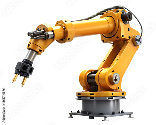 a white with an industrial robot arm isolated on white background PNG , AI GENERATED