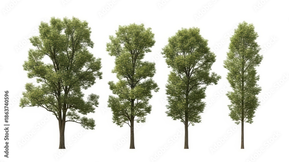 Obraz premium Isolated Trees on White Background Lush Green Foliage, Design Elements