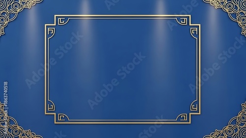 Elegant royal blue background with golden frame and decorative elements