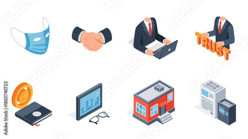 Business concepts and financial growth isometric icons collection