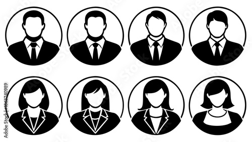 Professional business people icons in black and white