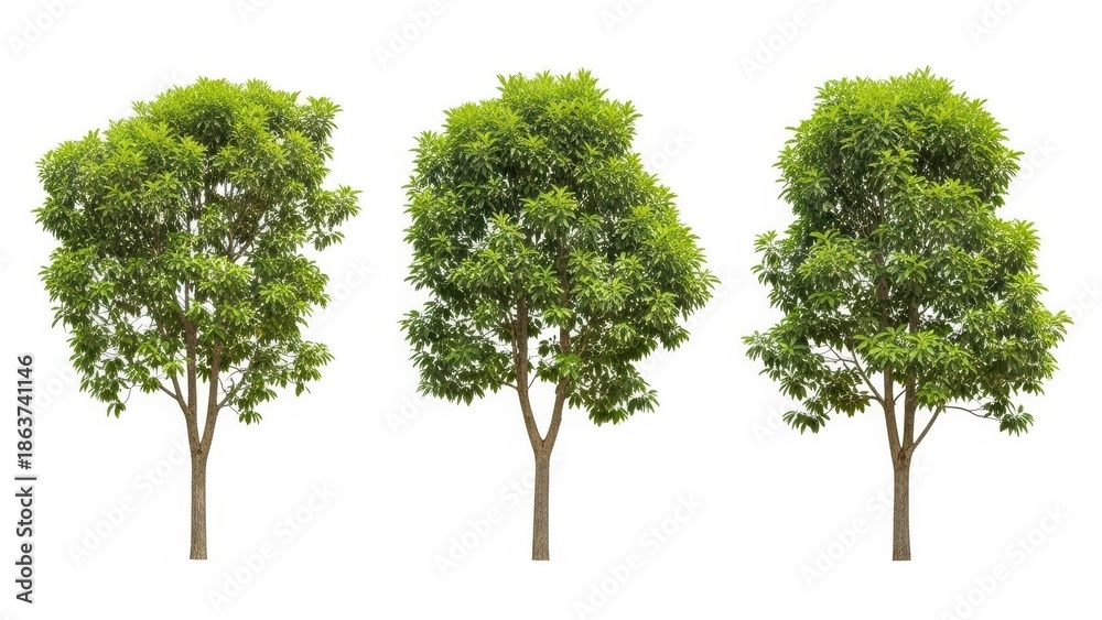 Obraz premium Isolated Trees on White Background Lush Green Foliage, Cutout, Nature Element