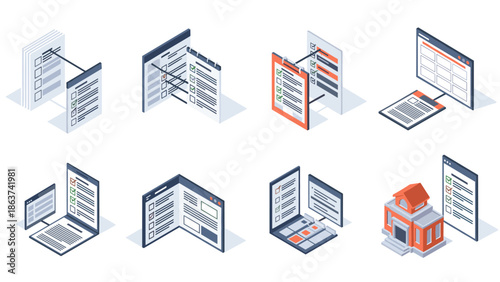 Isometric digital document scenes: online education and workflow concepts