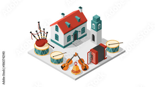 Isometric scottish musical instruments with traditional elements