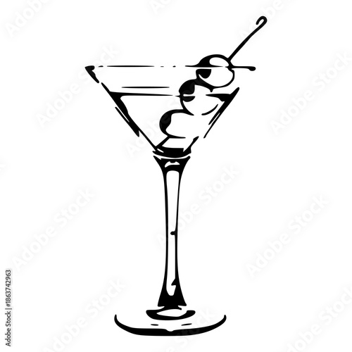 retro style martini cocktail sketch
