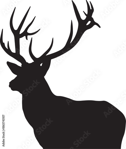 Deer head silhouette vector illustration in forest