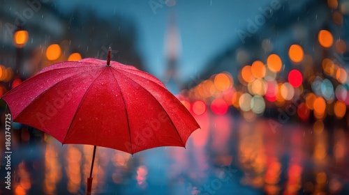 Wallpaper Mural Red umbrella on a rainy paris street Torontodigital.ca