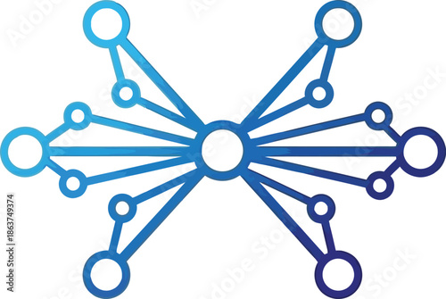 Minimalist blue gradient icon symbolizing digital network connections data distribution and complex structured organizational technology infrastructure