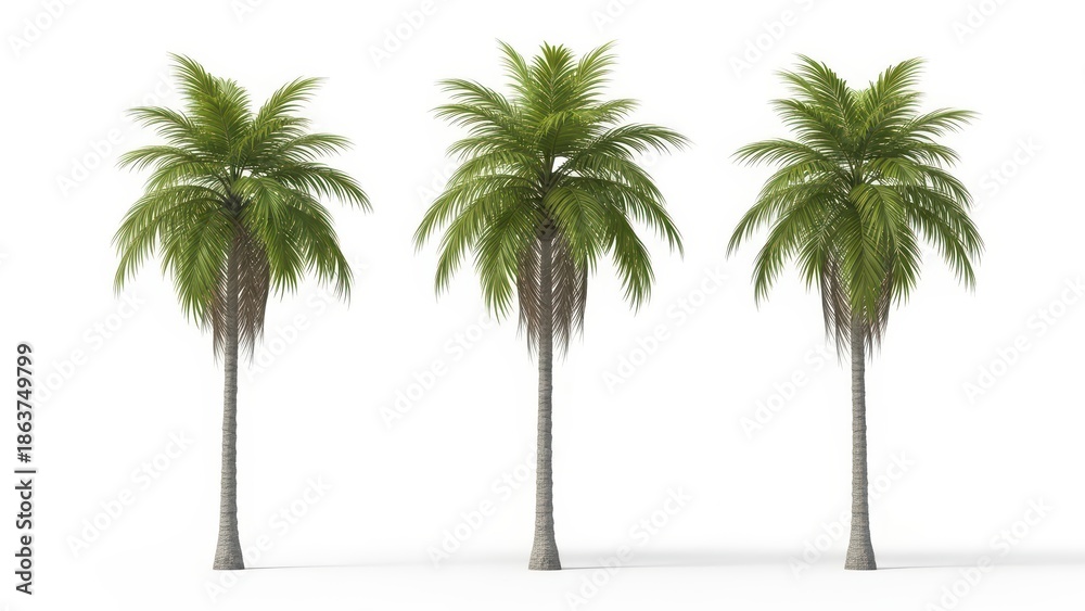 Obraz premium Three Palm Trees Isolated on White Background - Tropical Landscape