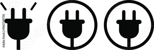 Black and white plug and prohibition symbols electrical