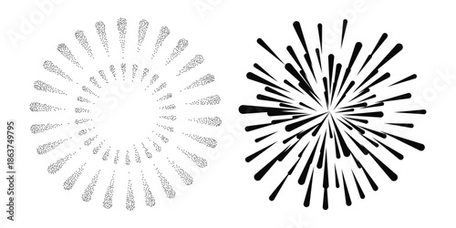 Fireworks shape icon. Black and white Vector Illustration, Festive fireworks. New year banner. Happy holiday celebration party with black fireworks.