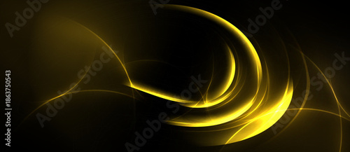 Abstract golden lines swirl, creating dynamic light effect against dark background. Elegant curves suggest movement, energy.