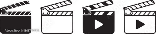 Clapper board icon set. clapper Open and closed movie vector design eps