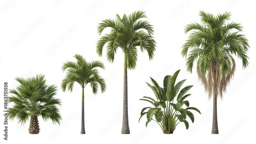 Fototapeta premium Palm Trees Collection Isolated on White Background, Tropical Nature