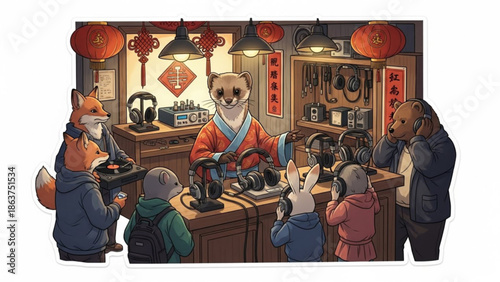 Lunar New Year Ferret Headphone Shop Seller
