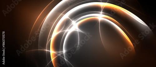 Abstract light curves radiate, creating dynamic energy flow. Warm tones blend with cool whites, forming elegant shapes.