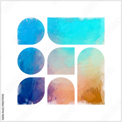 Εκτύπωση καμβά Solid shapes fragments rigid geometry and fluid, organic textures, where the str