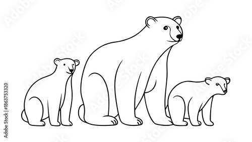 Adorable polar bear family illustration in simple line art