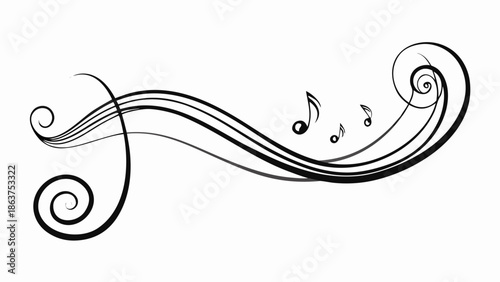 Elegant musical swirl design with notes on white background