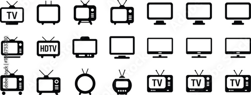 Collection of black and white T V and monitor in various styles