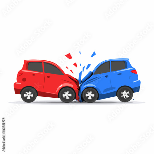 Two Cars Colliding with Debris Flying.