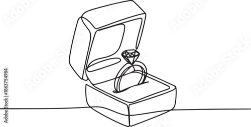 Engagement ring in a square box continuous line drawing.one line vector illustration with out background