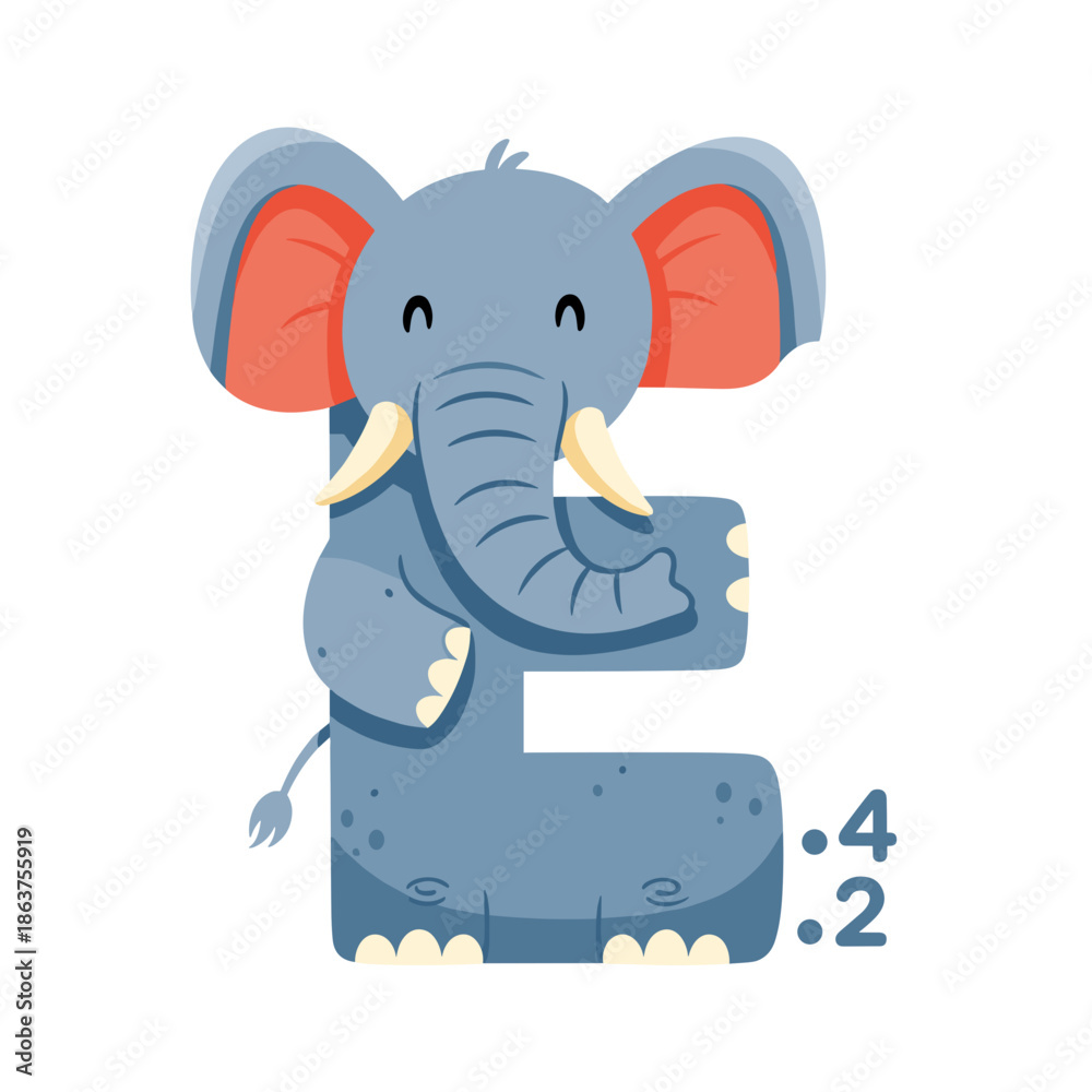Fototapeta premium Cute cartoon baby elephant holding a number block with educational theme