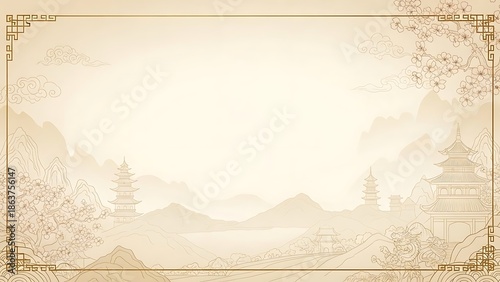 Elegant beige asian style background with traditional decorative elements
