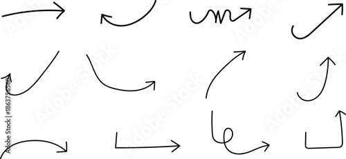 Collection of diverse hand-drawn black arrow doodles on a crisp white background Vector