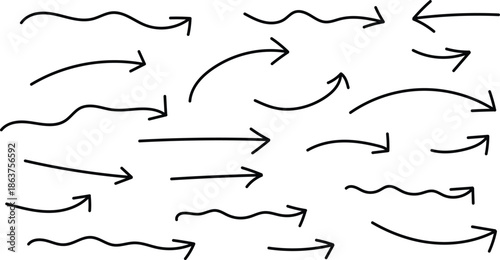 A versatile collection of hand-drawn black arrows in various styles and directions Vector