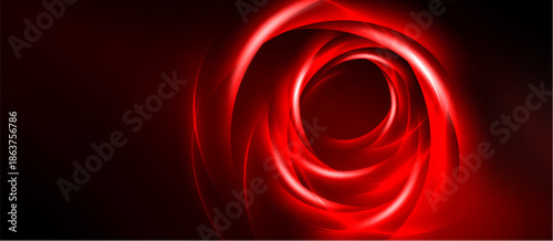 Abstract red swirl, dynamic energy. Dark background emphasizes glowing spiral, creating intense visual impact. Modern design element.