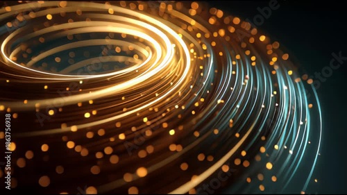 Cinematic swirl transition using abstract light ribbons creates dynamic motion.