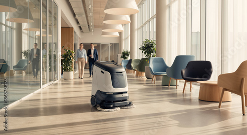 Autonomous Robotic Floor Scrubber Cleaning in a Modern Corporate Office Building Lobby