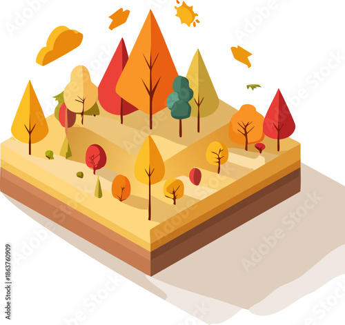Vector illustration of pyramids in a desert autumn landscape at sunset with orange clouds and a silhouette of mountains