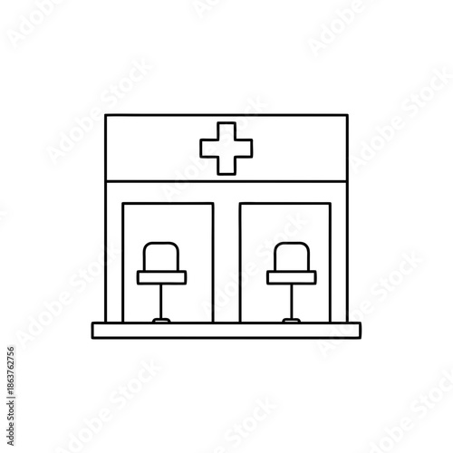 Medical clinic or doctors office building silhouette on transparent background doctor healthcare cross icon outline line art isometric facility health care hospital center pharmacy waiting