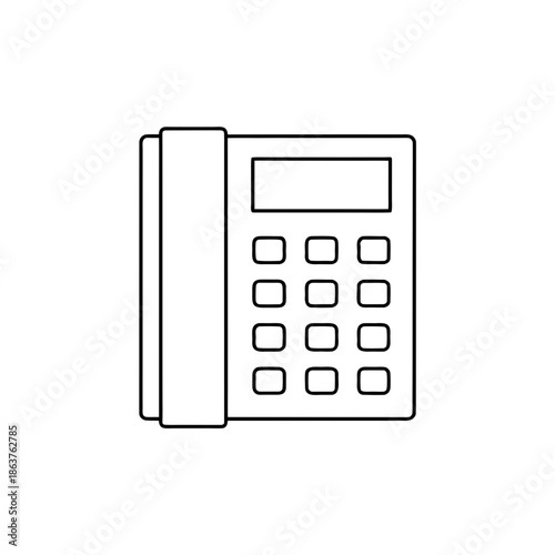 Black silhouette of a corded phone on transparent background silhouette icon outline communication device telephone landline handset keypad dial number buttons digital display screen receiver