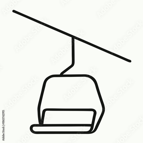  Ski Lift Icon - Simple Outline Illustration on White Background - Winter Sports Concept