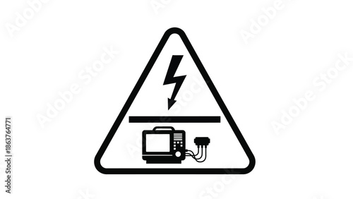 Electrical hazard warning sign indicating danger from connected medical monitoring equipment or electronic devices requiring professional attention