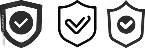 shield icons with checkmarks representing security safety and approval isolated on transparent background.shield icons representing security protection and alerts with checkmarks and exclamation marks