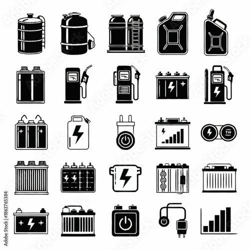 Collection of Industrial and Energy Storage Icons.