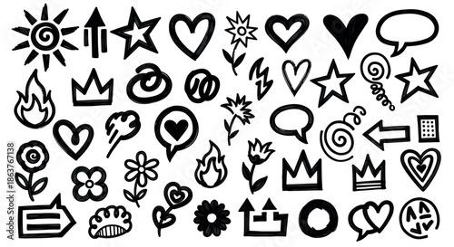 Hand-drawn black icons set