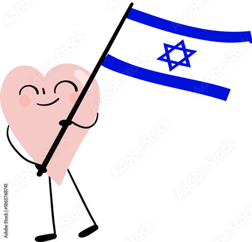 illustration of Israel flag with heart cartoon character