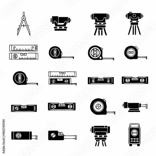 Collection of Surveying and Measuring Tools Icons.